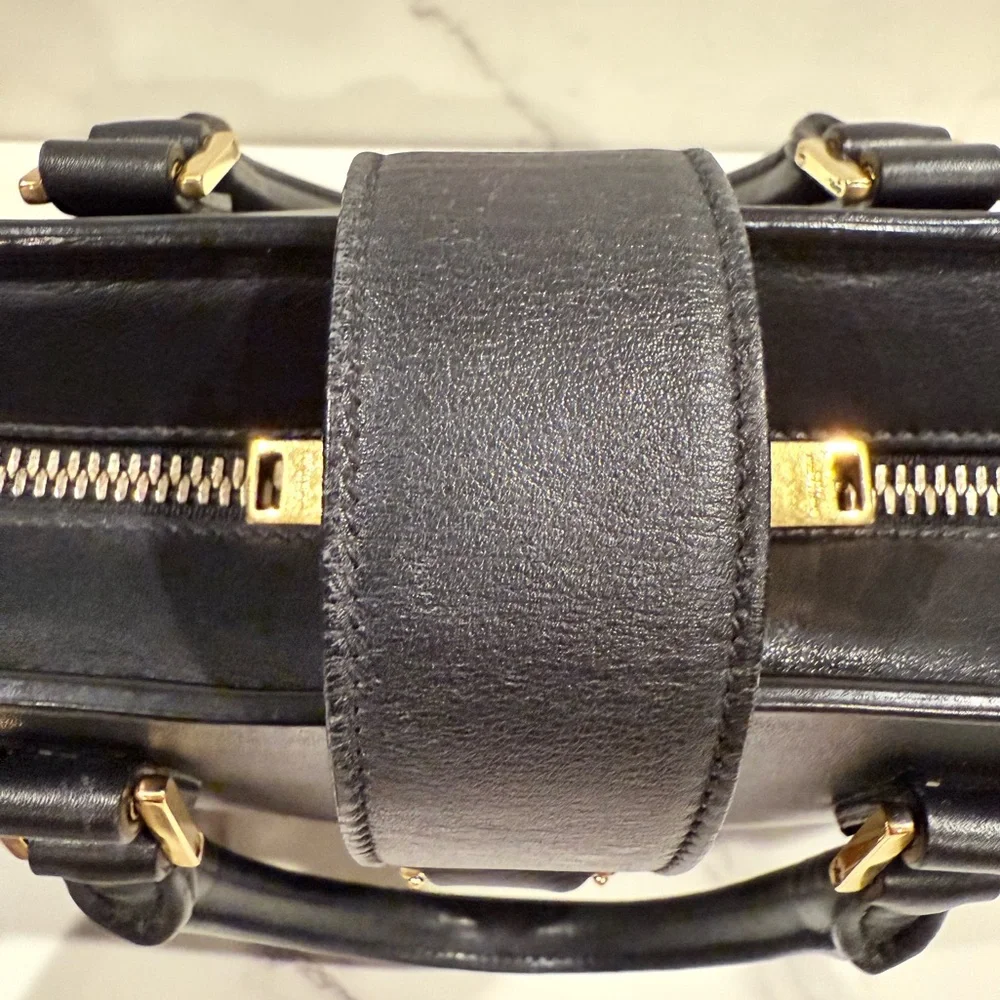 Yves Saint Laurent Black Leather Top-Handle Bag with Gold Hardware